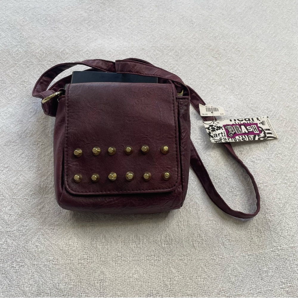 Brash Studded Crossbody Bag~ very small ~ Adjustable‎ Strap ~Color: Eggplant